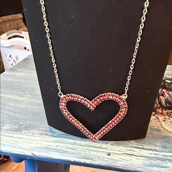 Paparazzi Silver Necklace with Red Heart Pendant and Matching Earrings - Picture 3 of 5